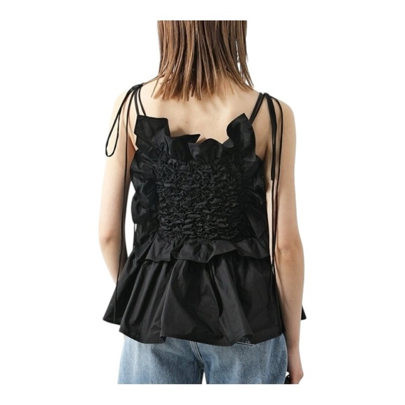 MEIMEIJ Designer Black Ruffle Ruched Cotton Tie Strap Top size (IT 40 US 4) NEW - Picture 7 of 8